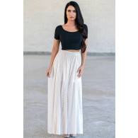 Cream Beige Boho Maxi Skirt, Hippie Peasant Skirt