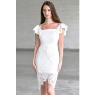 Off White Off Shoulder Dress, Cute Rehearsal Dinner Dress