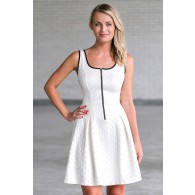 Ivory and Black Zip Front A-Line Dress