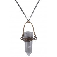 Bronze and Crystal Clear Pendant, Cute Boho Necklace