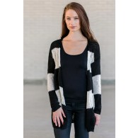 Black and Ivory Striped Sweater Cardigan, Cute Black and Ivory Top