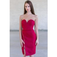 Strapless Wine Red Cocktail Dress, Wine Red Party Dress Online