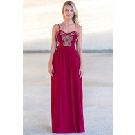 Red and Gold Maxi Formal Prom Bridesmaid Dress