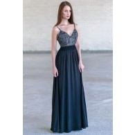 Black Lace and Chiffon Maxi Dress, Cute Maxi Dress, Open Back Prom Dress