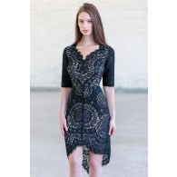 Cute Black High Low Eyelet Dress