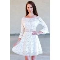 Ivory Bell Sleeve Lace Dress, Rehearsal dinner dress