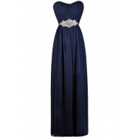 Navy Rhinestone Embellished Formal Maxi Dress