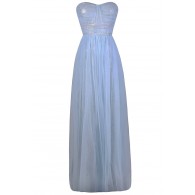 Sky Blue and Silver Formal Prom Dress, Pale Blue Maxi Dress