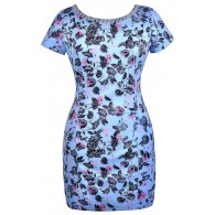 Blue Plus Size Floral Print Sheath Dress