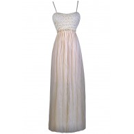 Beige Boho Maxi Dress, Cute Juniors Summer Maxi