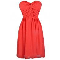 Cute tomato red strapless dress, red party dress