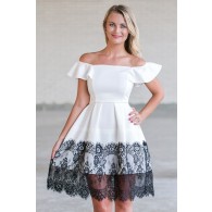 Black and White Lace Trim Party Dress, Cute A-Line Summer Dress