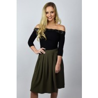 Cute Olive Green A-Line Midi Skirt