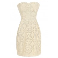 Graceful Lace Strapless Dress in Beige