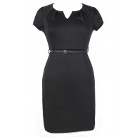 Posh and Professional Belted Pencil Dress in Black - Plus Size