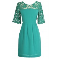 Something Extra Crochet Lace Neckline Dress in Jade