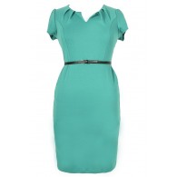 Posh and Professional Belted Pencil Dress in Jade - Plus Size
