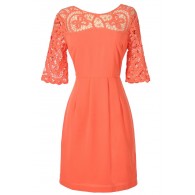 Orange Coral Crochet Lace Sheath Dress, Cute Orange Coral Summer Dress, Cute Juniors Crochet Lace Sheath Dress