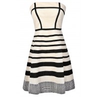 Cute Black and Beige Stripe Dress, Black and Ivory Stripe Dress, Cute Black and Ivory Summer Dress, Black and Beige Party Dress
