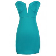 Sexy Teal Dress, Teal Bodycon Dress, Teal Bustier Dress, Teal Plunging Neckline Dress, Teal Club Dress, Cute Teal Dress