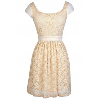 Beige Lace Dress, Beige Lace Capsleeve Dress, Cute Beige Dress, Beige Lace Party Dress, Beige Lace A-Line Dress