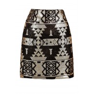 Black and Gold Sequin Skirt, Black and Gold Sequin Aztec Skirt, Black and Gold Geometric Skirt, Black and Gold Tribal Pattern Skirt, Cute Black and Gold Skirt