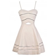 Beige A-Line Dress, Beige Party Dress, Beige Cutout Dress, Cute Beige and Black Dress