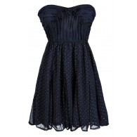 Navy and Gold Strapless Cocktail Party Dress