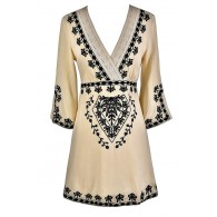 Black and Beige Caftan, Cute Summer Dress, Black and Beige Embroidered Dress, Cute Coverup, Swimwear Coverup, Cute Caftan Dress