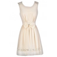 Cute Beige Dress, Beige Bow Dress, Beige A-Line Dress, Beige Summer Dress, Beige Party Dress, Cute Beige Dress