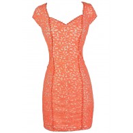 Orange Lace Dress, Orange Lace Pencil Dress, Fitted Orange Lace Dress, Orange Lace Summer Dress, Orange Lace Cocktail Dress