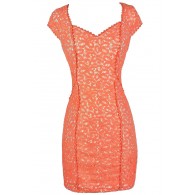 Orange Lace Dress, Orange Lace Pencil Dress, Fitted Orange Lace Dress, Orange Lace Summer Dress, Orange Lace Cocktail Dress