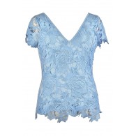 Cute Plus Size Top, Plus Size Lace Top, Pale Blue Plus Size Top, Sky Blue Plus Size Top, Plus Size Summer Top, Pale Blue Lace Top