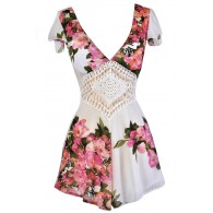 Pink and Ivory Floral Romper, Cute Summer Romper, Cute Floral Romper, Floral Print Summer Romper