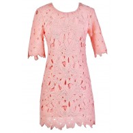 Cute Pink Dress, Pink Lace Dress, Pink Lace Summer Dress, Pink Crochet Lace Dress, Cute Summer Dress