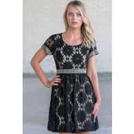 Black Lace A-Line Dress, Cute Little Black Dress, Juniors Online Boutique Dress