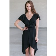 Black Ruffle High Low Dress, Black Summer Dress, Flowy Black Dress Online