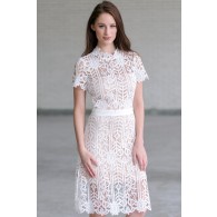 High Time Crochet Lace Midi Dress in Off White