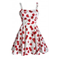 Cheerful Cherry Ivory Printed Fit and Flare Dress