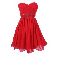 Festive Red Embellished Chiffon Designer Dress