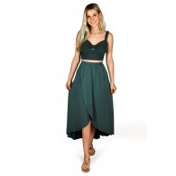 Cute Dark Teal Green Petal Hem Wrap Midi Skirt