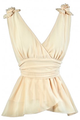 Cute Cream Top, Cute Summer Top, Cream Rosette Top, Cream Party Top, Beige Rosette Top