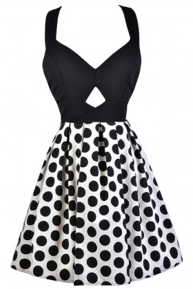 Black and Ivory Party Dress, Black and Off White Polka Dot Dress, Black and Ivory Polka Dot Dress, Cute Polka Dot Dress, Black and Off White A-Line Dress, Black and Ivory Bow Back Dress, Cutout Polka Dot Dress, Cute Polka Dot Dress, Polka Dot Party Dress