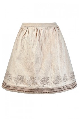 Beige A-Line Skirt, Cute Beige Skirt, Beige and Bronze Skirt, Beige Embroidered Skirt, Cute Fall Skirt, Cute Summer Skirt, Metallic Embroidered Skirt, Cute Beige Skirt