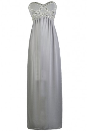 Grey Embellished Maxi Bridesmaid Formal Prom Dress