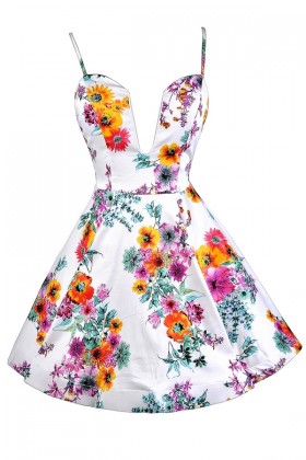 Lovecat Floral Print Dress, Floral Print Sundress, Floral Print A-line Dress, Plunging Neckline Floral Print Dress, Cute Summer Dress, Cute Sundress, Floral Print Sundress, Plunging Neckline Floral Print Sundress