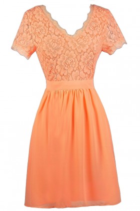 Cute Neon Orange Lace Dress, Neon Orange lace and Chiffon Dress, Neon Orange Capsleeve Dress