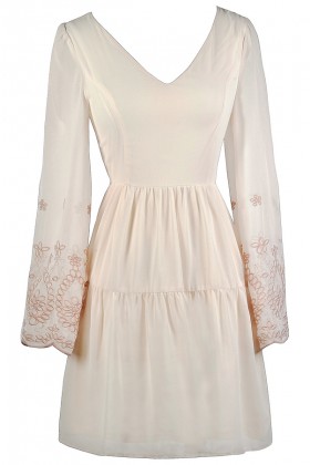 Cream Bell Sleeve Dress, Embroidered Bell Sleeve Dress, Cute Cream Dress, Bohemian Hippie Dress, Cute Boho Dress