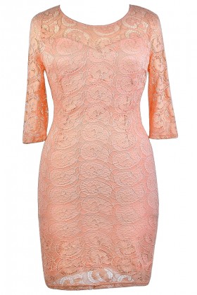 Peach Plus Size Lace Dress, Cute Plus Size Dress, Plus Size Party Dress, Pink Plus Size Lace Dress