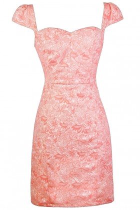 Coral Pink Pencil Dress, Cute Coral Pink Dress, Coral Pink Party Dress, Coral Pink Capsleeve Dress, Coral Pink Sheath Dress